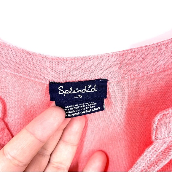 SPLENDID Boxy Lightweight Linen Blend V Neck Blouse Top - Picture 6 of 7